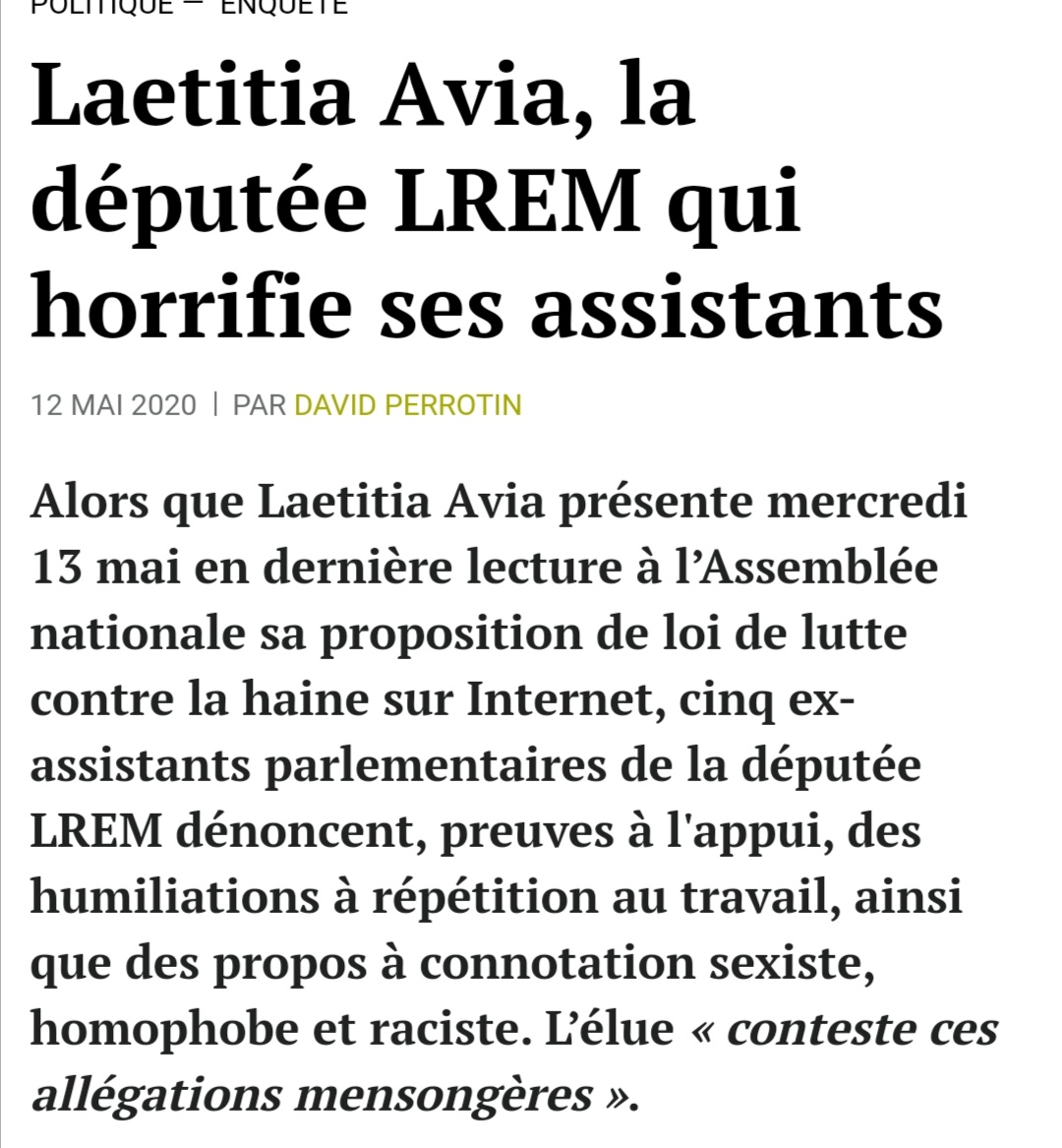 En charge de la loi contre la haine sur internet on apprend aujourd'hui que Laëtitia Ava est raciste, homophobe, sexiste, humiliante.Elle sait de quoi elle parle. 