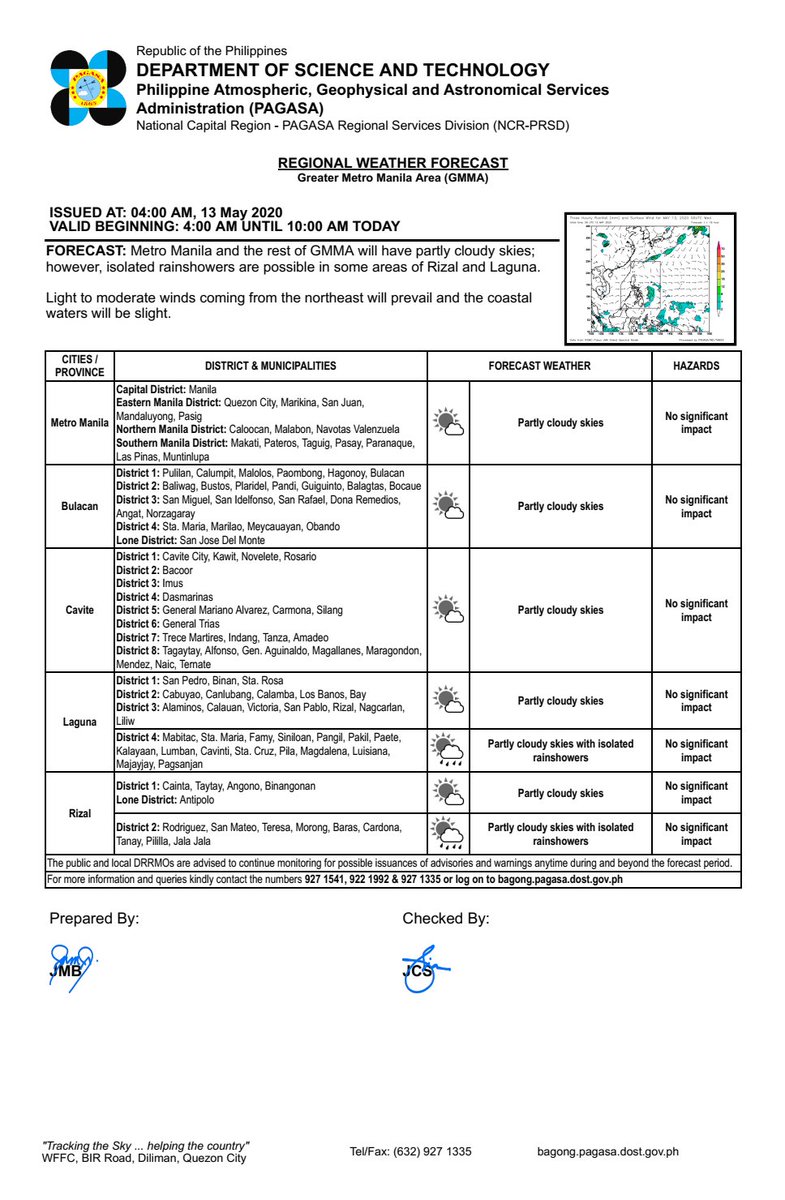 Pagasa Dost On Twitter Regional Weather Forecast For Greater Metro Manila Area Gmma Ncr Prsd Issued At 4 00 Am 13 May 2020 Valid Beginning 4 00 Am 10 00 Am Today Https T Co Firekijvad Https T Co Phd0g00nx9