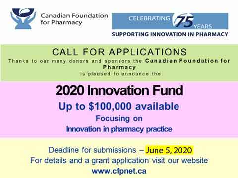 CFP_Pharmacy's tweet photo. We are pleased to announce that the new deadline for applications to the Innovation Fund Grants will be Friday, June 5th. π
All the criteria and information is available on our website: https://t.co/3zO5Cgfuku
#CFP75 #CFP #InnovationFund #PharmacyCanada https://t.co/QqdQtkeD9f