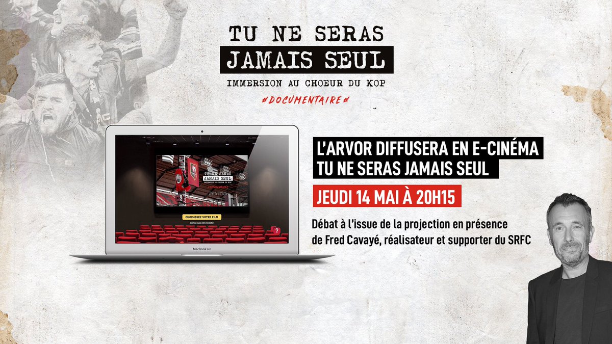 antoinebiard's tweet photo. Jeudi à 20h15, le @Cinema_ARVOR rediffusera en ligne le docu #TuNeSerasJamaisSeul. Proj suivie d’un échange avec le réal @fredcavaye sur le film, le @staderennais, sa passion... 
1ère question: quel clin d’œil #SRFC dans son prochain film ?! 
A jeudi > https://t.co/Fg8mZktd6h https://t.co/P1YqdIp2Lf