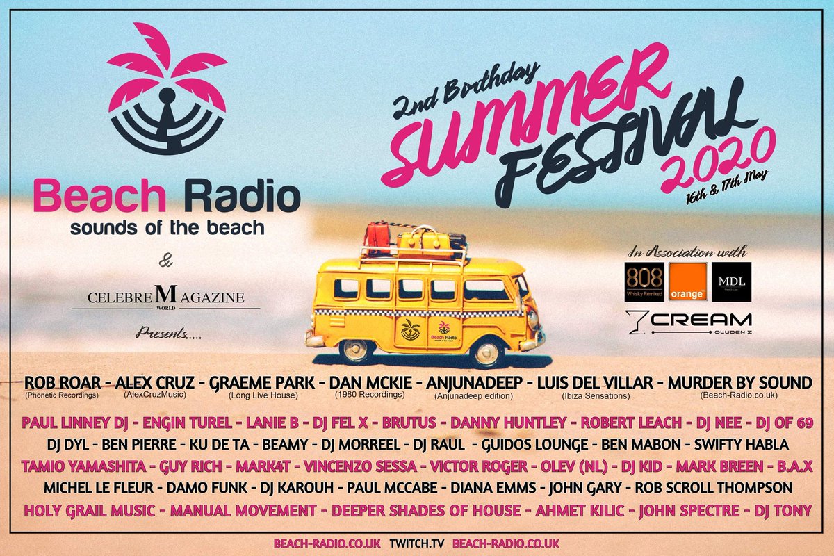 DaCunnyFunt's tweet photo. Beach-Radio 2nd Birthday 
Virtual Summer Festival 2020
16th to 17th May 
Giving you 48hrs of Beach-Radio DJ's back to back ! 
..
Sounds Of The Beach ! 
..
#kissmyarsecorona 
..
@Paul_Linney_DJ @Rob_Roar @graemepark @Anjunadeep @LuisdelVillardj @MTHOOP5 @djalexcruz @danmckiedj https://t.co/h8zG5Uxnds