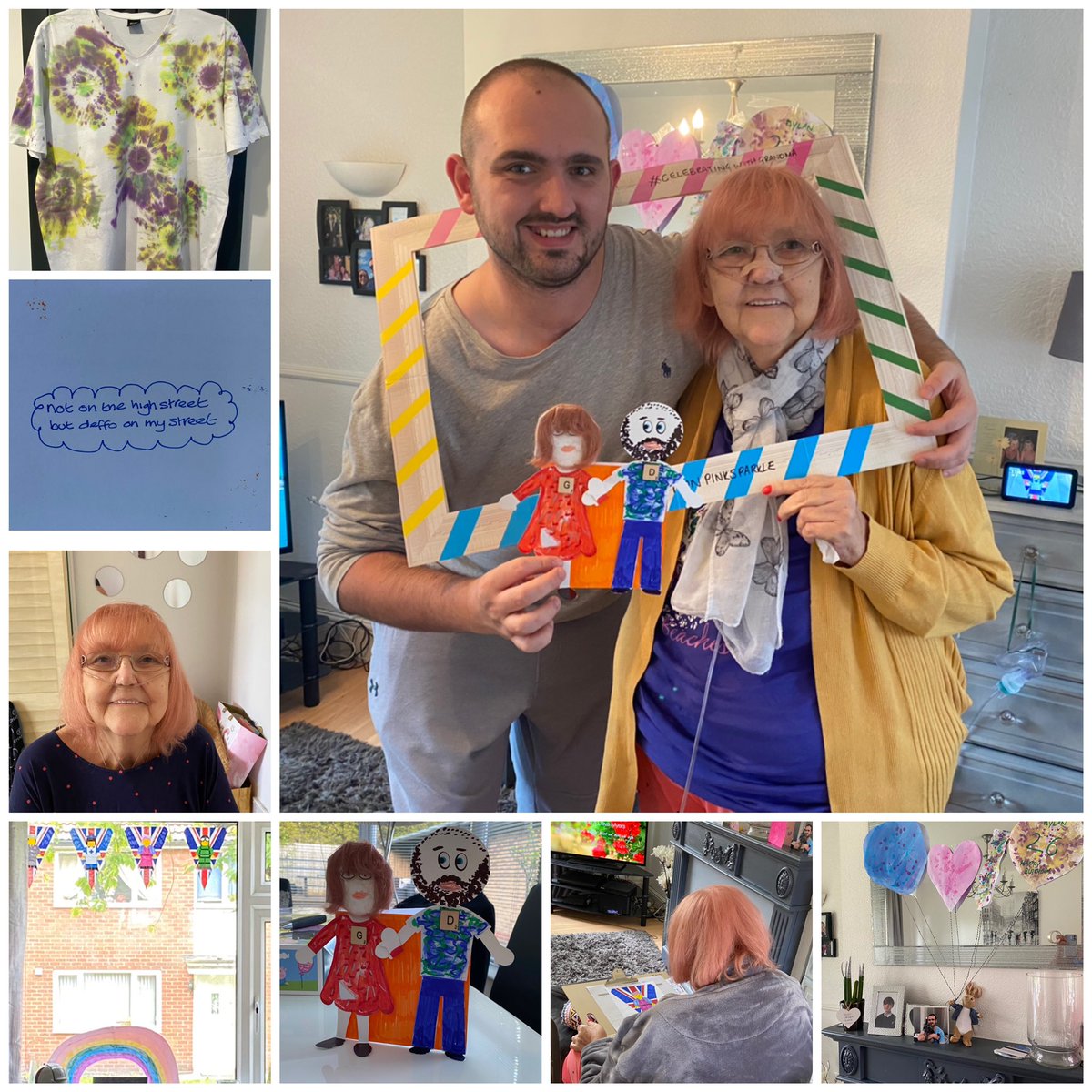 Paula_Whylie's tweet photo. Pt3 operation #PinkSparkle complete & it ended on a high with it being grandchild’s no1 birthday ,they’re the apple of each other’s eyes, so we made a birthday card which will keep them side by side forever ( complete with pink hair) Dyl’s wearing his new tie dye #WeAreFamily 💜 https://t.co/pcV1A6Dhcg