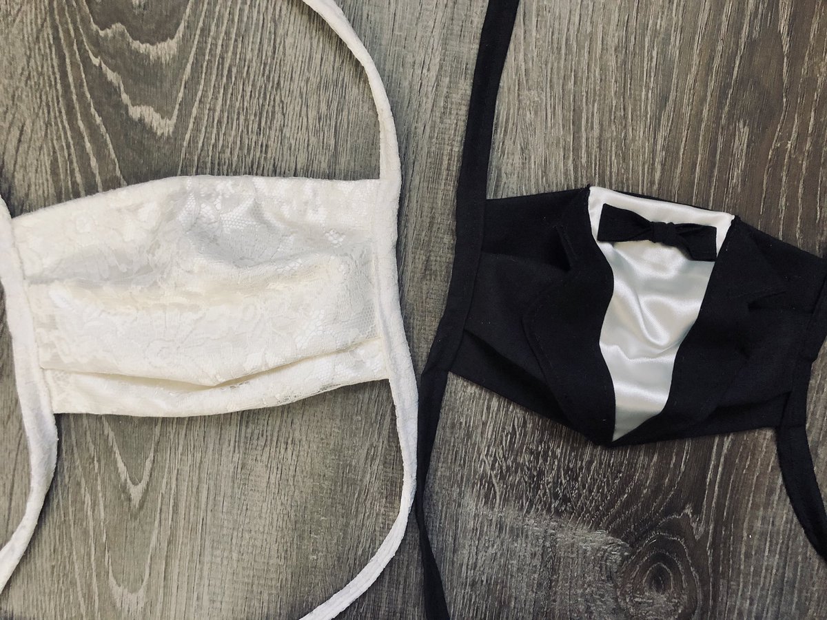 icca119's tweet photo. When you’re a mask maker &amp; a photographer friend asks you to make masks for a bride and the groom! #COVID19 #coronawedding #WEDDINGPHOTOGRAPHY #maskchallenge #maskingforafriend #MaskUp #SewingBee https://t.co/gomG9eNw7s