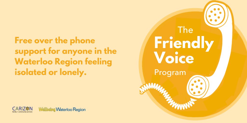 Could you use a friendly chat? We just launched the Friendly Voice program, a daily wellbeing check-in to help enhance social connections in our community. To register please call 519-743-6333 and ask reception how to get started! #StrongerTogetherWR #CarizonPride #KWAwesome