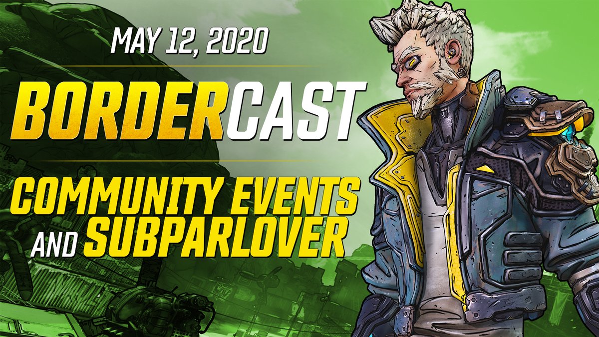 Borderlands's tweet photo. The Bordercast is going live NOW at its new time: Tuesdays at 1pm PT / 4pm ET! Join @TessGames, @MitsuShow and special guest @SubParLover as they discuss Borderlands' awesome community-run events and much more! 

📺 https://t.co/qfFciTSVll https://t.co/YuR6dcy8nD