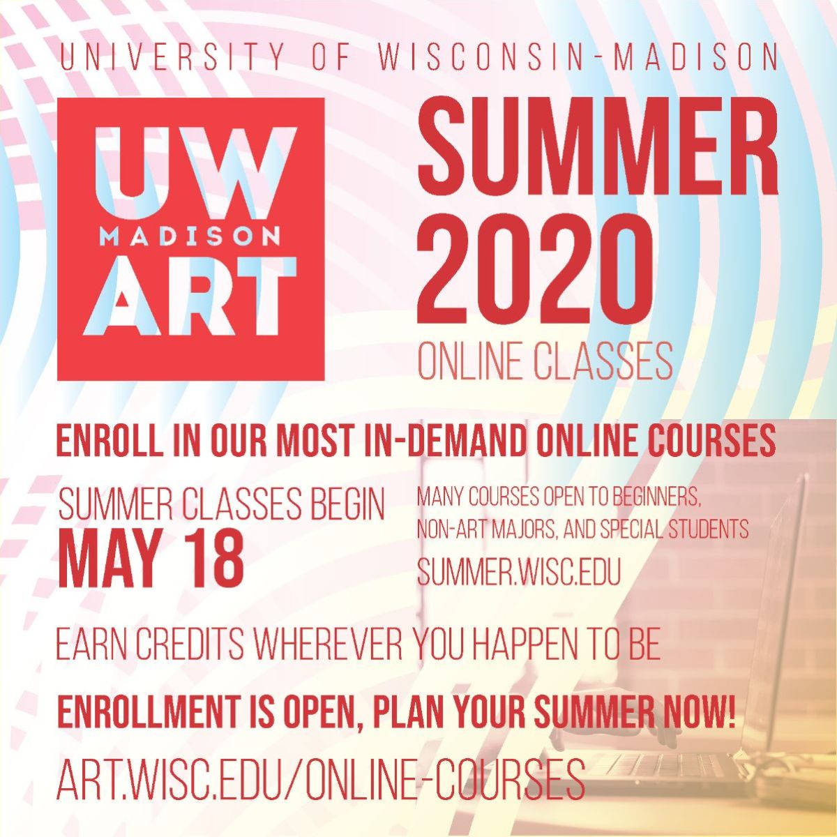 uwmadisonarts's tweet photo. Complete your Comm Part B requirement at @UWMadison with Art 236: Writing for and About the Arts, a 3-credit online summer course in the @UW_ARTdept. Explore a range of art forms and learn to write about the visual arts.
#artsatUW #studythearts #degreespotlight https://t.co/zMuRcVPvHZ
