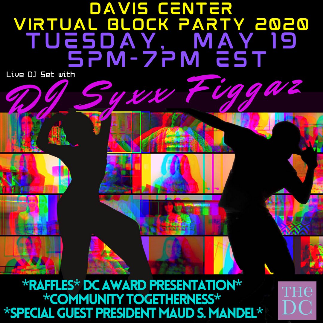 DavisCenter1's tweet photo. Attention Davis Center community members and MinCo group participants:  please consider joining us on Tue. 05/19/2020 for a virtual Block Party with DJ Syxx Figgaz, raffles, award presentations and more! https://t.co/dgGpgw66j1 to register and learn more! https://t.co/UQbOubQucz
