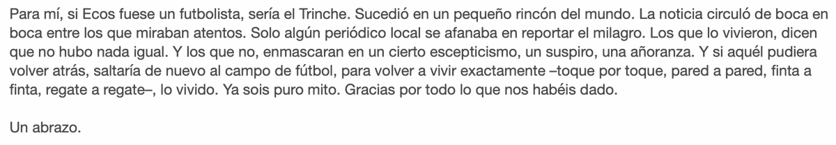 fernandoajenjo's tweet photo. En serio, ¿como se contesta a un mensaje como este?

Nos lo regala nuestro amigo Polytropos y me ha dejado mudo.

Era imposible Ecos sin gente así. Sois Ecos y lo seréis siempre. Gracias de todo corazón. A todos. https://t.co/Dxe2vjHyFE
