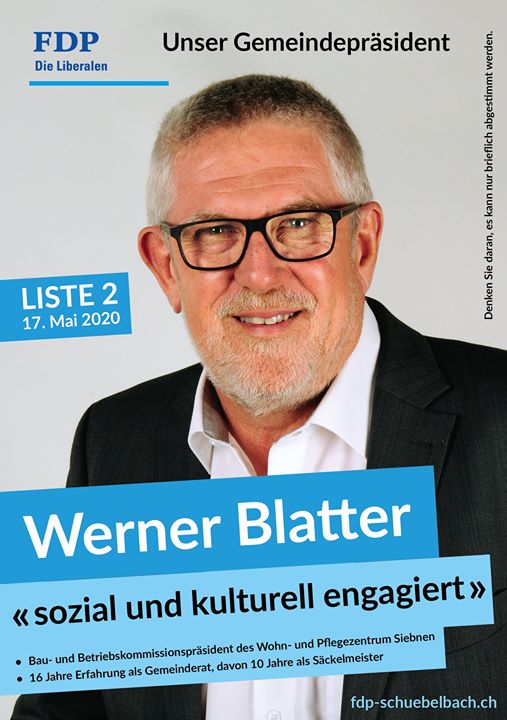FDPSchuebelbach's tweet photo. Werner Blatter kandidiert als Gemeindepräsident in Schübelbach. Er hat viele Ideen, weiss auf was es im Gemeinderat ankommt und wie man die Gemeinde vorwärts bringen kann. 

Jetzt handeln und noch die Abstimmungsunterlagen ausfüllen und einwerfen! Sie bestimmen mit! https://t.co/yAvVTTVLJz