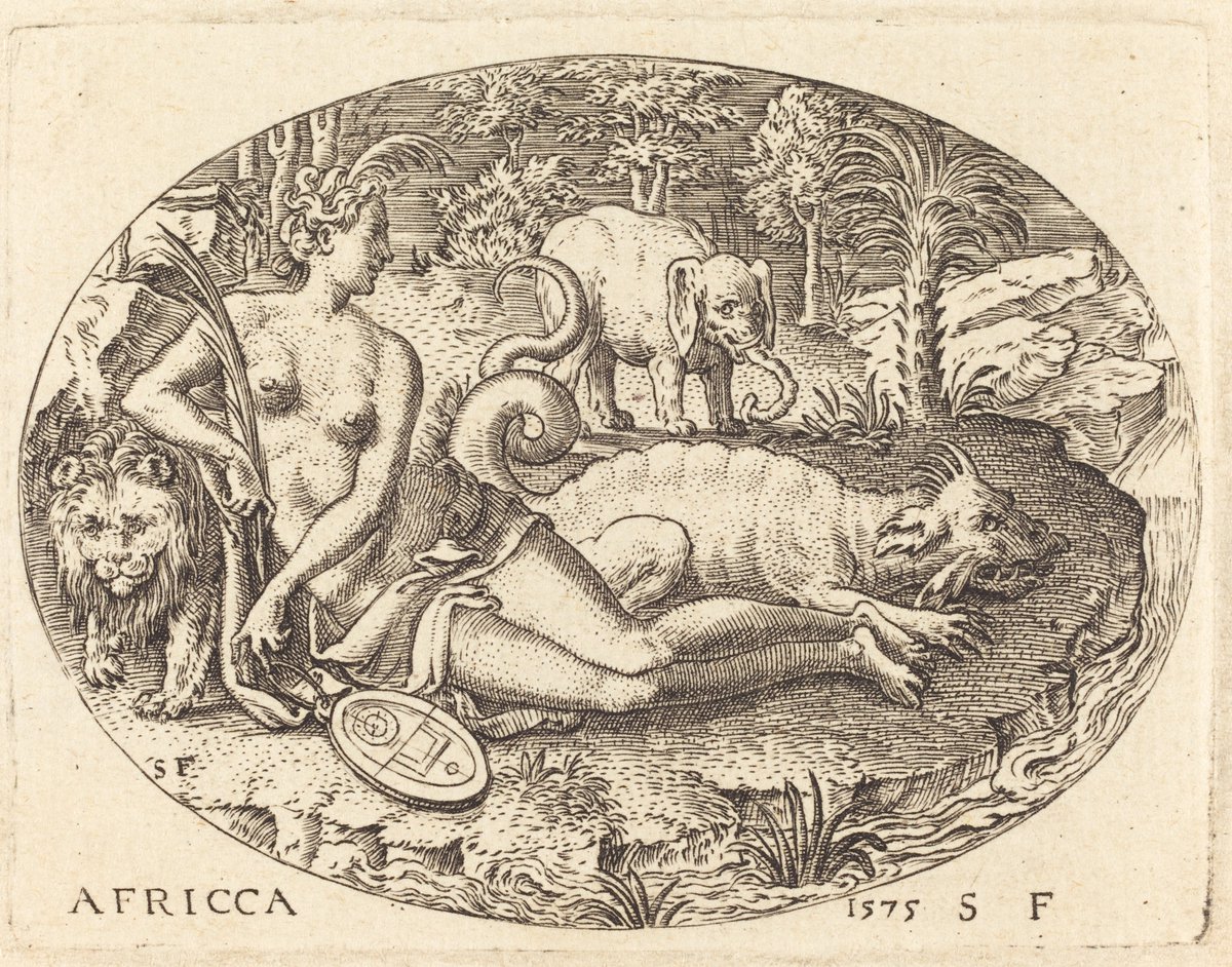 ngadc's tweet photo. Delaune’s series includes Africa, Asia, America, and Europe, all represented by similar sexualized female figures. These early models would become standard imagery for picturing the world in the centuries to come. https://t.co/Zc7Ehxlm6C
