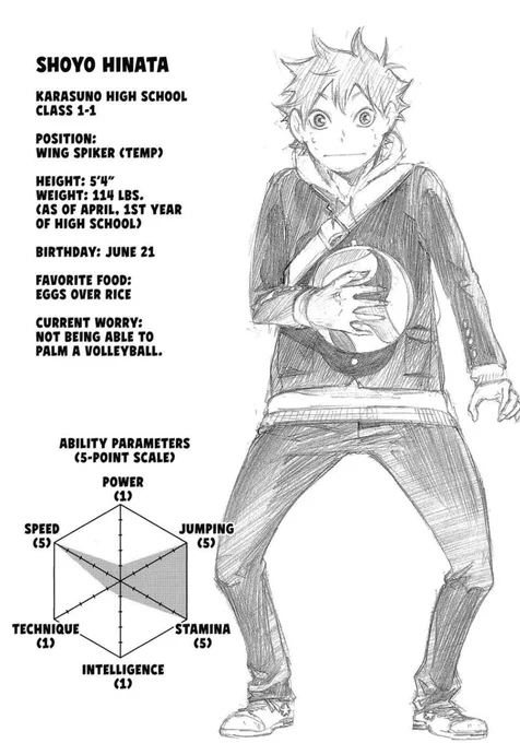 you guys noticed that hinata's former concern was not being able to palm a volleyball and then on his new character profile he is palming a volleyball. the growth. 