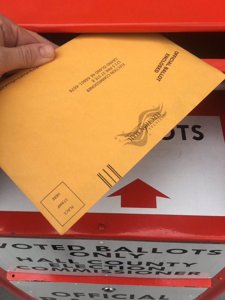 SaraKirkley's tweet photo. Didn’t get your early ballot mailed in? You can still drop it off in person. Hall Co. has this box outside the county building too. #PrimaryElection2020 #PandemicElection #Vote https://t.co/LqH1G802h7