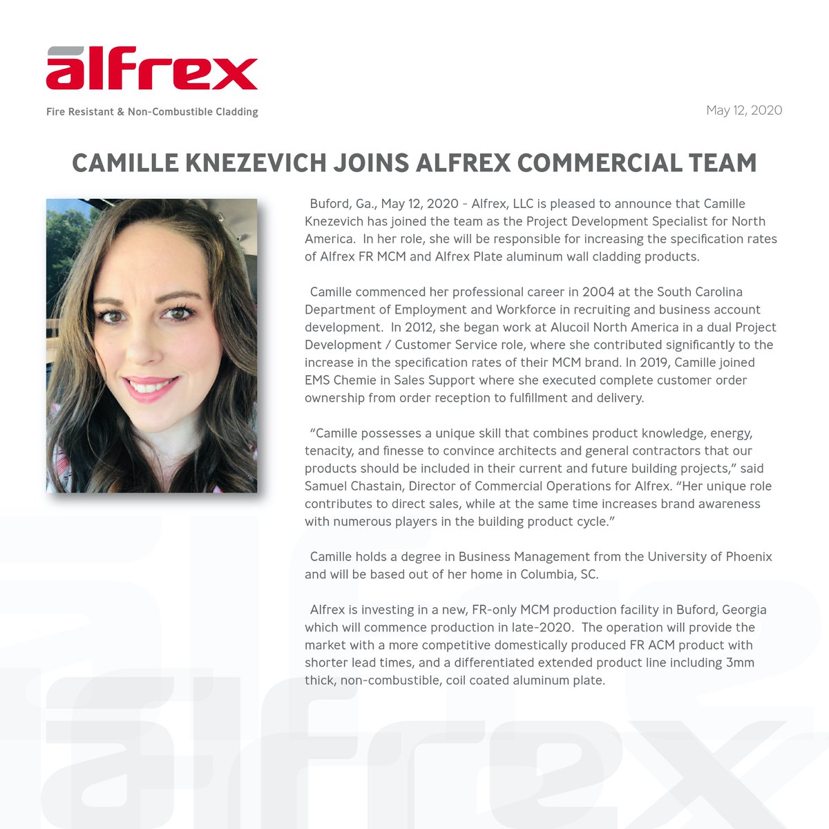 AlfrexUSA's tweet photo. Camille, welcome to the Alfrex Team!
#team #welcome #welcometotheteam #newhire #alfrex #alfrexFR #alfrexplate #ACM #MCM #teamwork https://t.co/uaCWHNFxE7