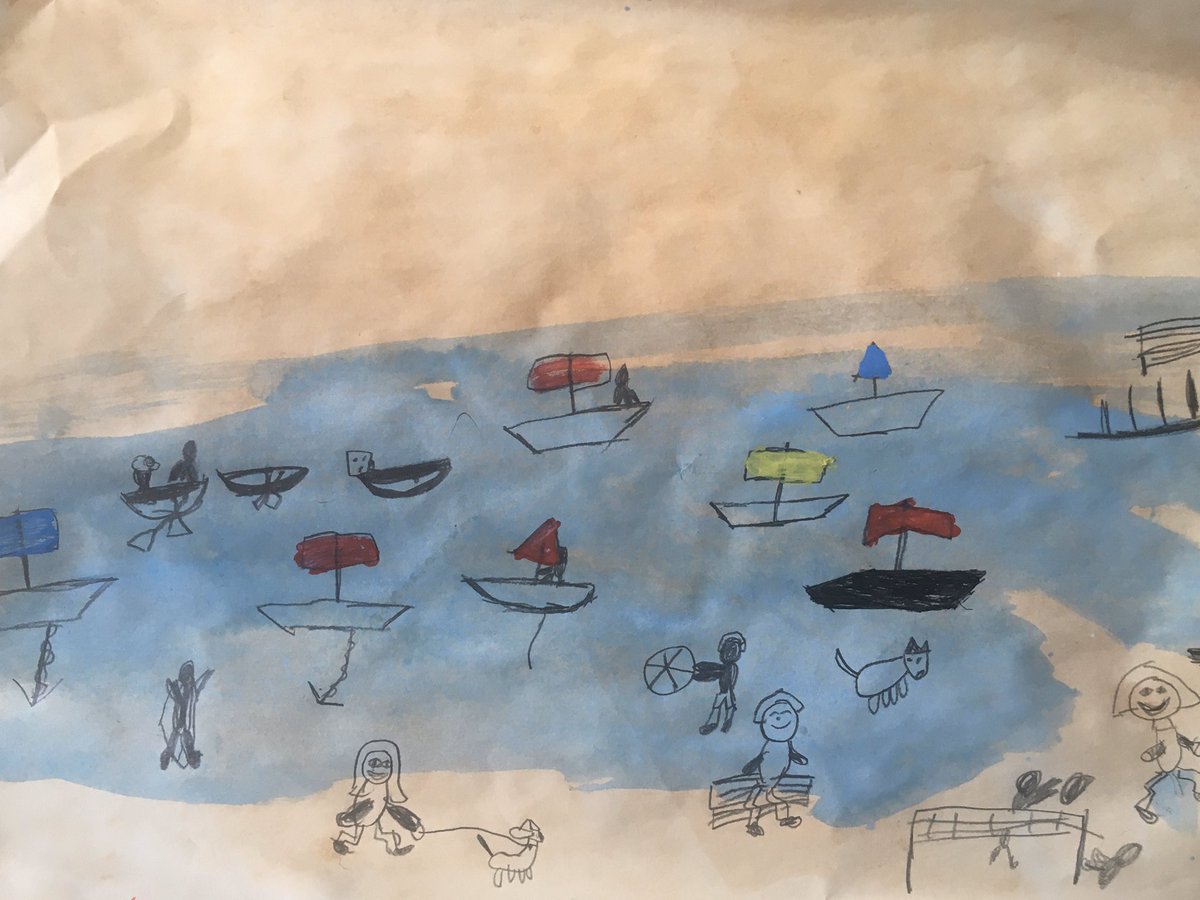 gembart83's tweet image. Lucy’s interpretation of LS Lowry’s Yachts painting 🖼 🚣‍♀️ @dolphins_class