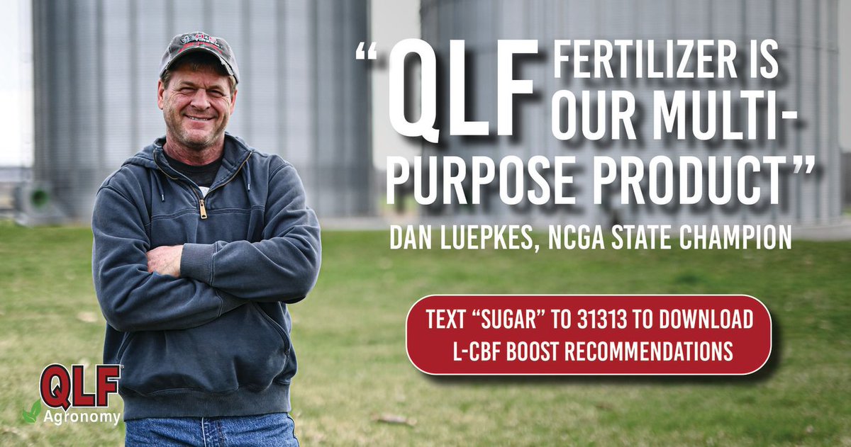 NCGA State Champion, Dan Luepkes says “There aren’t many products that I put on every acre but QLF Fertilizer is one of them.” QLF Fertilizer products stimulate the bugs in the soil using carbon and sugars to create an environment for higher yields! pbxx.it/eycwYQ