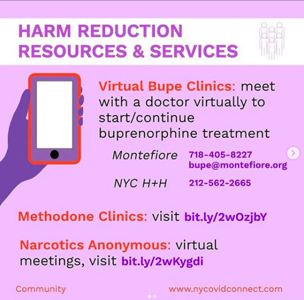 harmreducedNYC's tweet photo. We're all struggling with COVID, but people who use drugs and depend on #harmreduction are hit extra hard. #NYC has resources- including safe syringe exchange sites, pharmacies with #naloxone standing orders, and medical guidance! #AddictionRecovery #buprenorphine #opioids https://t.co/NbfmV66gDi