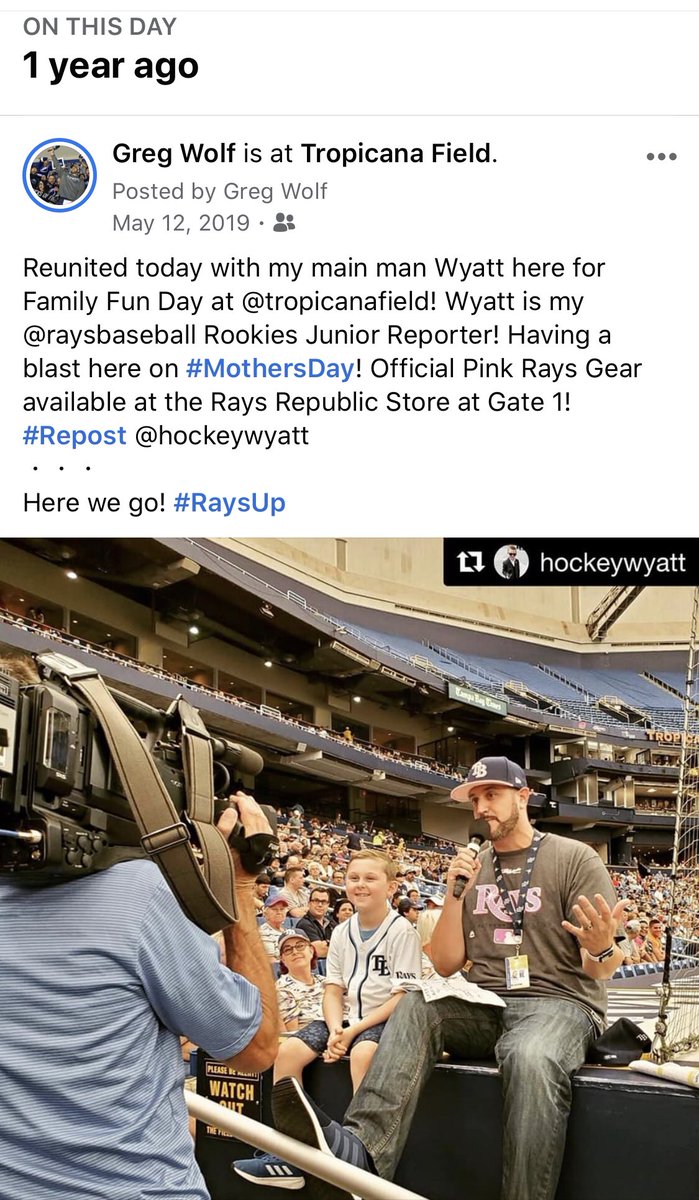 GregWolfTBL's tweet photo. Shouts to my man @HockeyWyatt! This popped up today on my @Facebook memories as this time last year, we were co-hosting for @RaysBaseball vs. @Yankees for #MothersDay Weekend! #RaysUp #HostLife @SholdMediaGroup https://t.co/nSxWqxVW5U