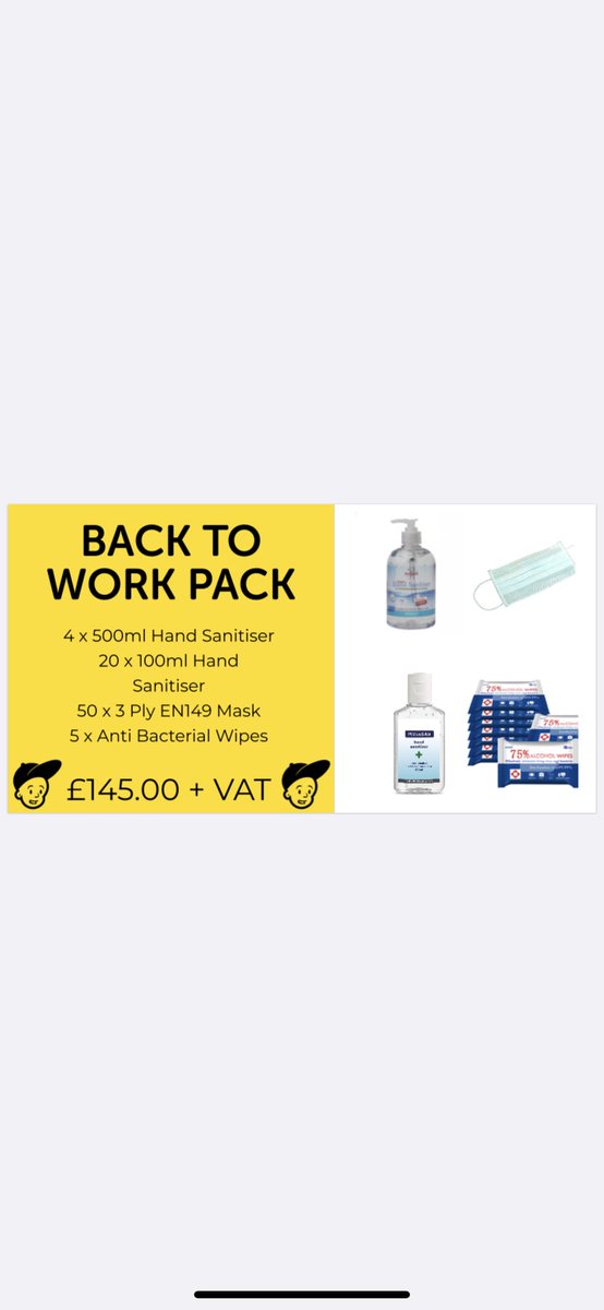 stufftheoffice's tweet photo. Struggling with the idea of being back at work? Don’t worry, we’re here to help 😊 ‘Back To Work Pack’ now available to help put your mind at ease. Contact us at sales@stufftheoffice.com 
#backtowork #ppe #fightcovid19 💪🏼 https://t.co/Dvj9L43J7L