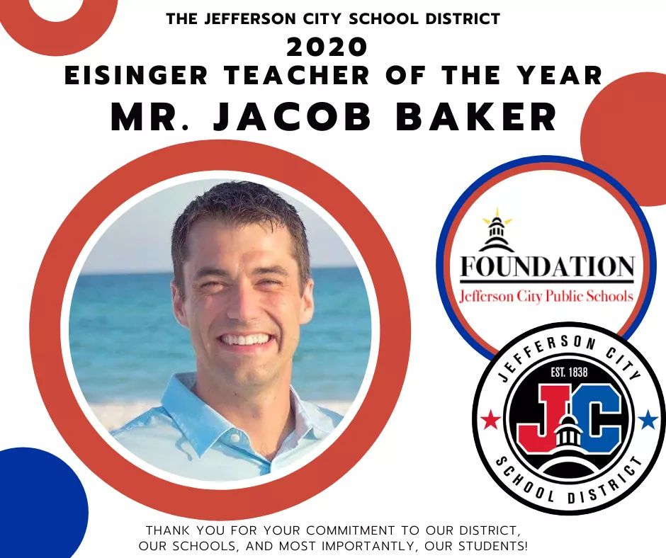 foundation_jcps's tweet photo. THE MOMENT YOU'VE ALL BEEN WAITING FOR....

Please join us in congratulating Mr. Jacob Baker as the 2020 Eisinger Teacher of the Year!!  

Thank you to Don and Linda Eisinger and all our sponsors that made today's event possible!  CONGRATULATIONS!! https://t.co/l1Kcl0ZA77