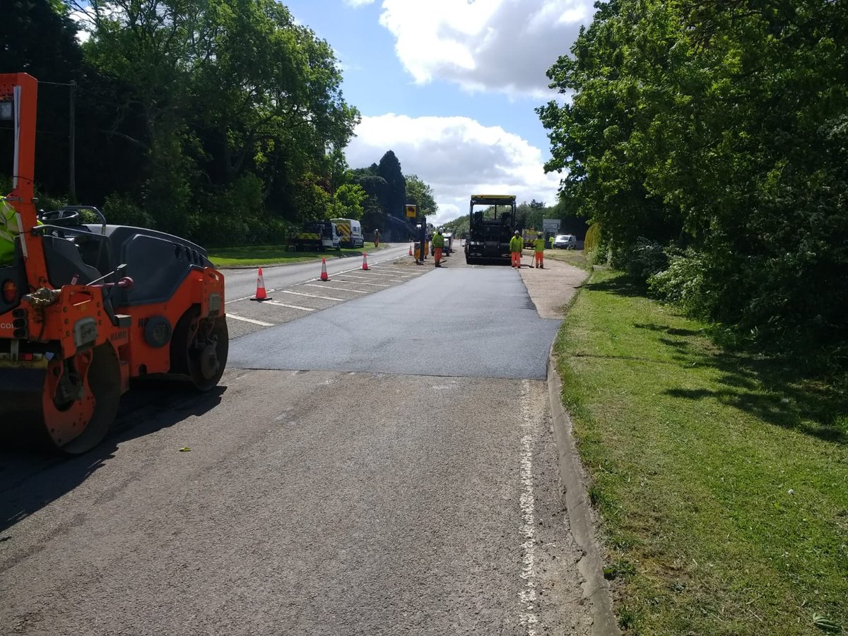 PhoenixSurf's tweet photo. Some recent shots of our work on the A509 Wellingborough #highways #resurfacing keeping to that important safe working distance. https://t.co/nLvYw6qo99