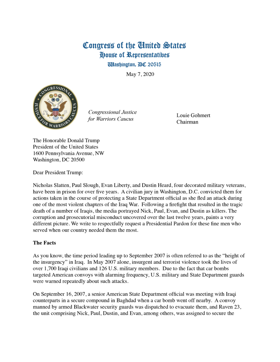 JFWCaucus's tweet photo. We are proud to announce our support for decorated U.S. veterans, Dustin Heard, Evan Liberty, Nicholas Slatten and Paul Slough and respectfully call upon President Trump to issue pardons for these brave men.  #Biden4 #Raven23 https://t.co/9ds4JyAGiz