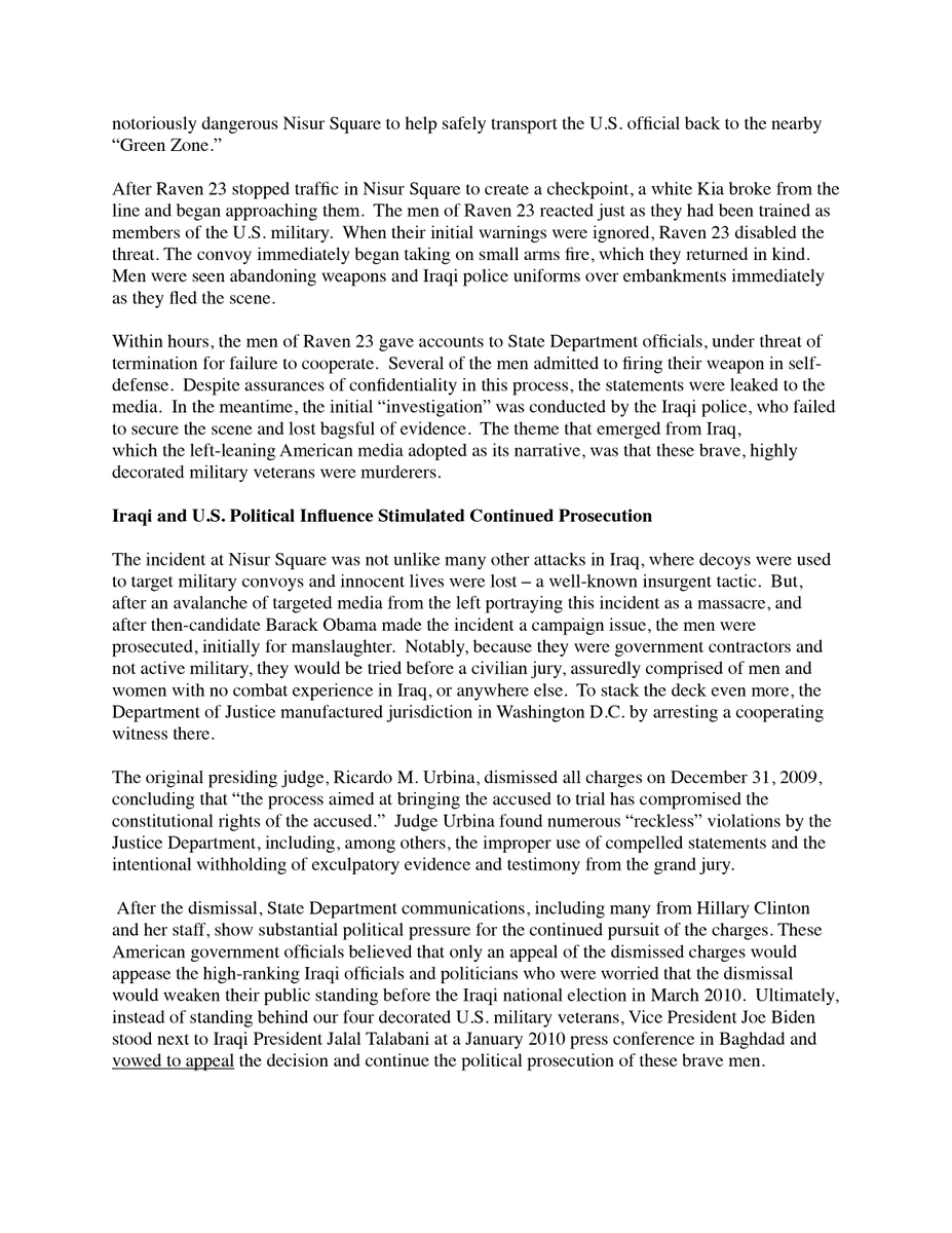 JFWCaucus's tweet photo. We are proud to announce our support for decorated U.S. veterans, Dustin Heard, Evan Liberty, Nicholas Slatten and Paul Slough and respectfully call upon President Trump to issue pardons for these brave men.  #Biden4 #Raven23 https://t.co/9ds4JyAGiz