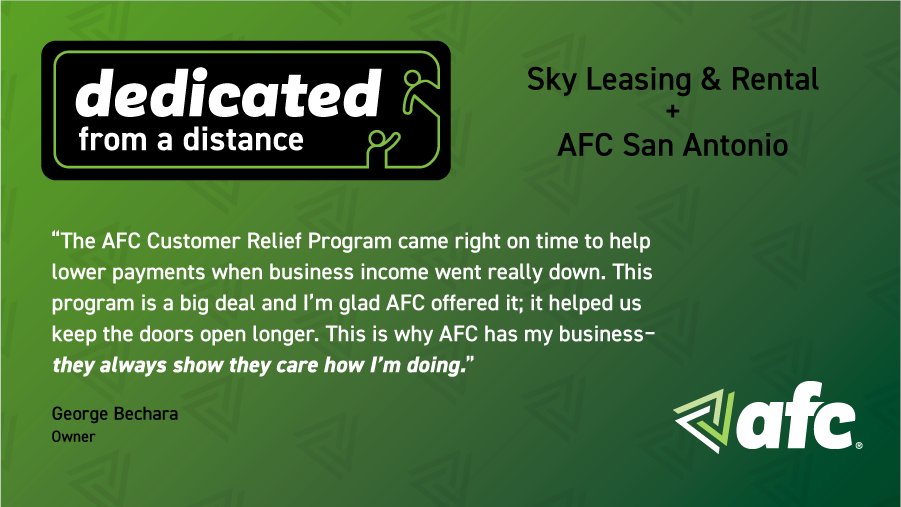 AFC_Floorplans's tweet photo. Even during times of social distancing, we're here for support and care when dealers need it most. Just ask George Bechara from Sky Leasing & Rental.
Read more about the AFC Customer Relief Program here: https://t.co/kz9tj1p7M0
#DedicatedFromADistance | #Finance | #Automotive https://t.co/0WYXENq15e