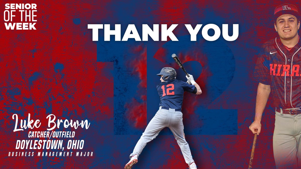 Hiram_Athletics's tweet photo. #SeniorsoftheWeek: @Hiram_Baseball C Luke Brown

Over three seasons with the Terriers, Brown tallied 18 hits, four doubles, two home runs, eight runs scored and 13 RBI.

#TerrierNation | #d3baseball | #RingIT🔔 https://t.co/qhuzEU1Gmp
