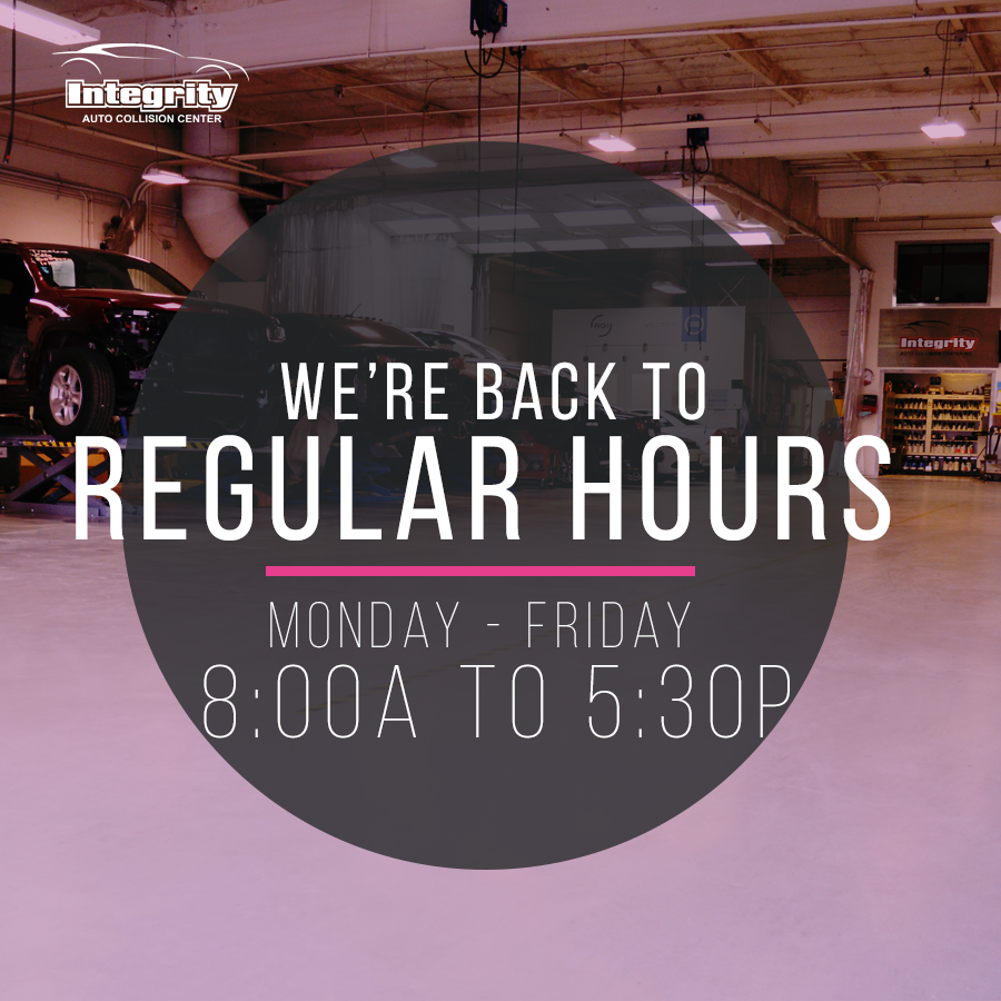 IntegrityAutoCC's tweet photo. Thanks for your support, starting this week we have resumed our regular hours to serve you better! M-F, 8 to 5:30p! | #IntegrityAutoCC #FairfieldCA #AutoBodyShop https://t.co/N4ST08zp5W