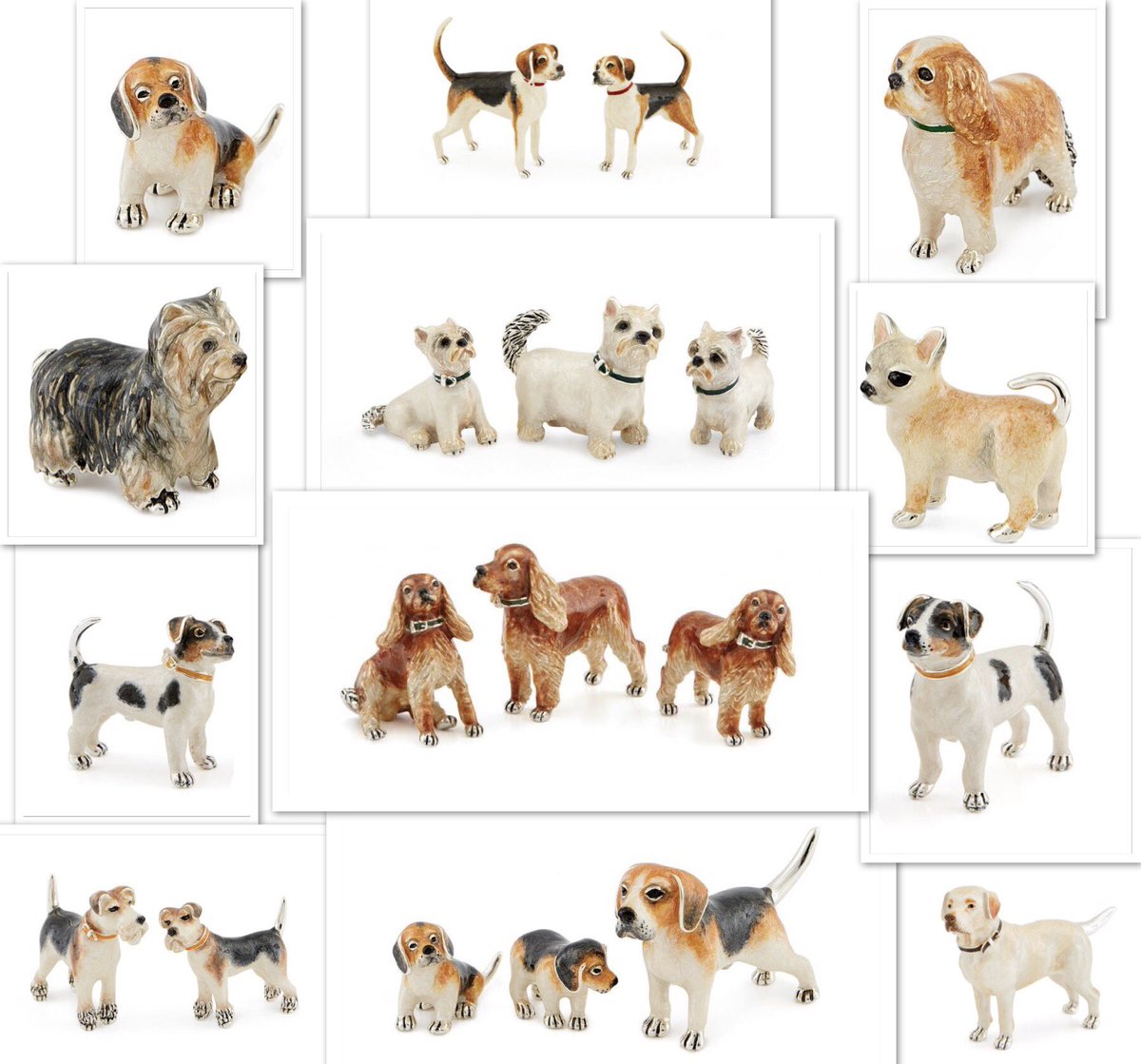 EBull21's tweet image. A selection of our amazing hand crafted silver and enamel dogs available at jbsilverware.co.uk #jackrussell #cockerspaniel #kingcharlescavalier #beagle #foxterrier #yorkie #westie #chihuahua #labrador