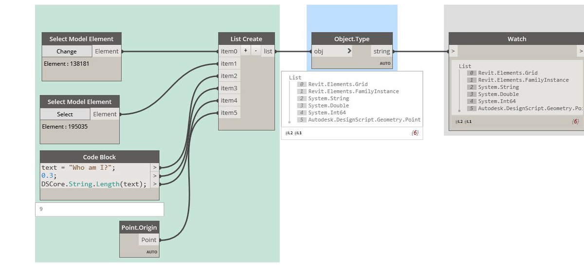 Trying to understand the data your #Dynamonodes are outputting? Use Object.Type. This OOTB node outputs the data type inputted as a string. As a new user, understanding data types will help you build workflows faster and troubleshoot them! 
#BIM #Dynamo #Autodesk #AEC