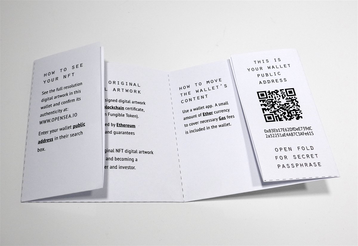 Paper wallet editable PDF template almost ready... The #PaperMint will offer it as a free download you can edit and print to sell your 100% digital NFTs using good old paper. 

Onboard new collectors. Sell art to your aunt. A world of low tech endless possibilities.