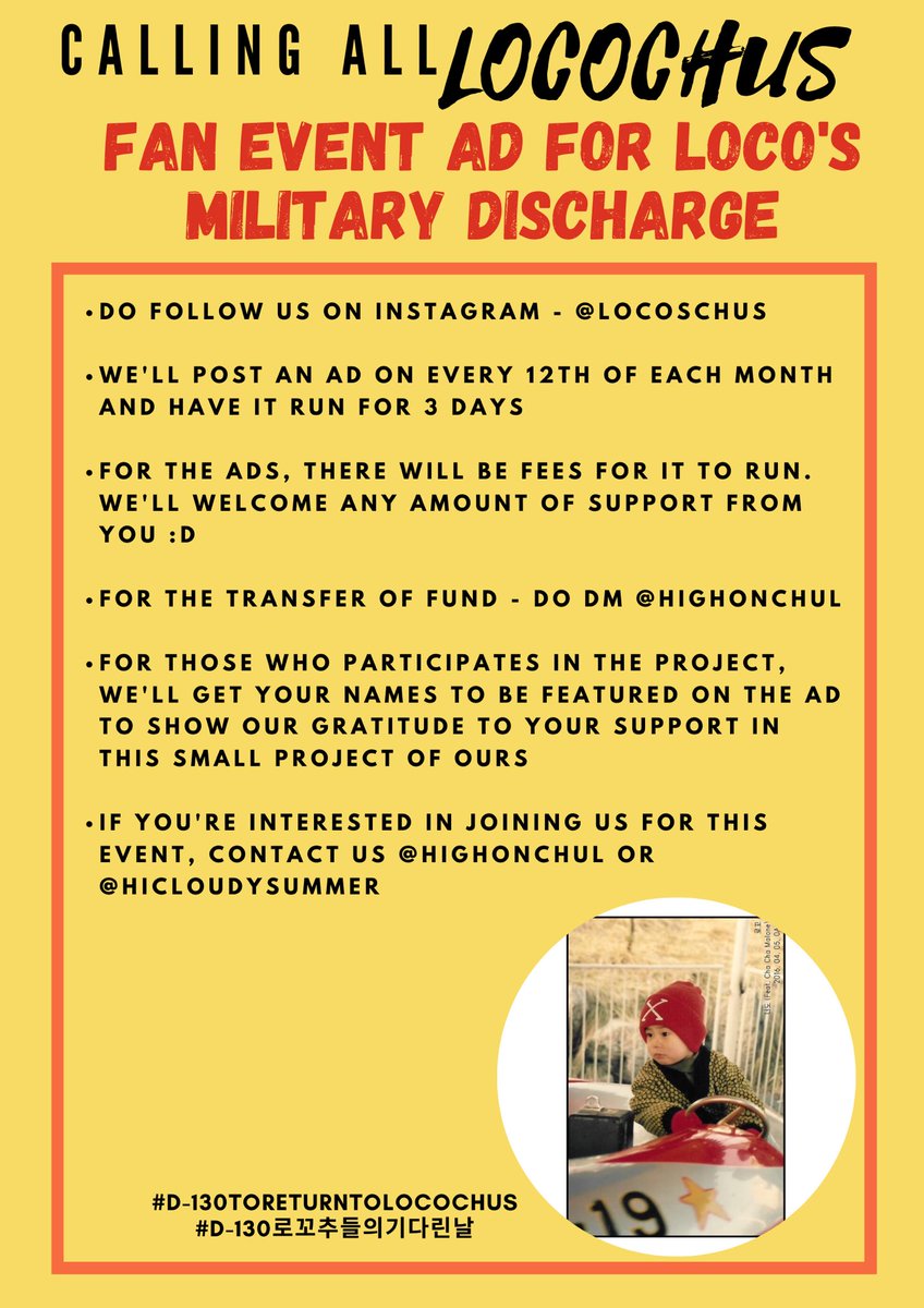 ATTENTION TO ALL LOCOCHUS!! <a href="/hicloudysummer/">⛅️</a> and I decide to do a small project till Loco’s military discharge! DO JOIN US IF YOU WANT TOO!! #D130TORETURNTOLOCOCHUS
#D130로꼬추들의기다린날 💛💛