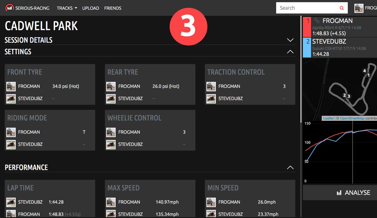 seriousracer's tweet photo. You can now add settings to your sessions. 1) Go to one of your tracks, select a lap in the session you want to add settings to, click 'Edit'. 2) Add your settings. 3) Settings will now be pulled into any laps you are viewing or comparing. https://t.co/lsfJgTiJkf