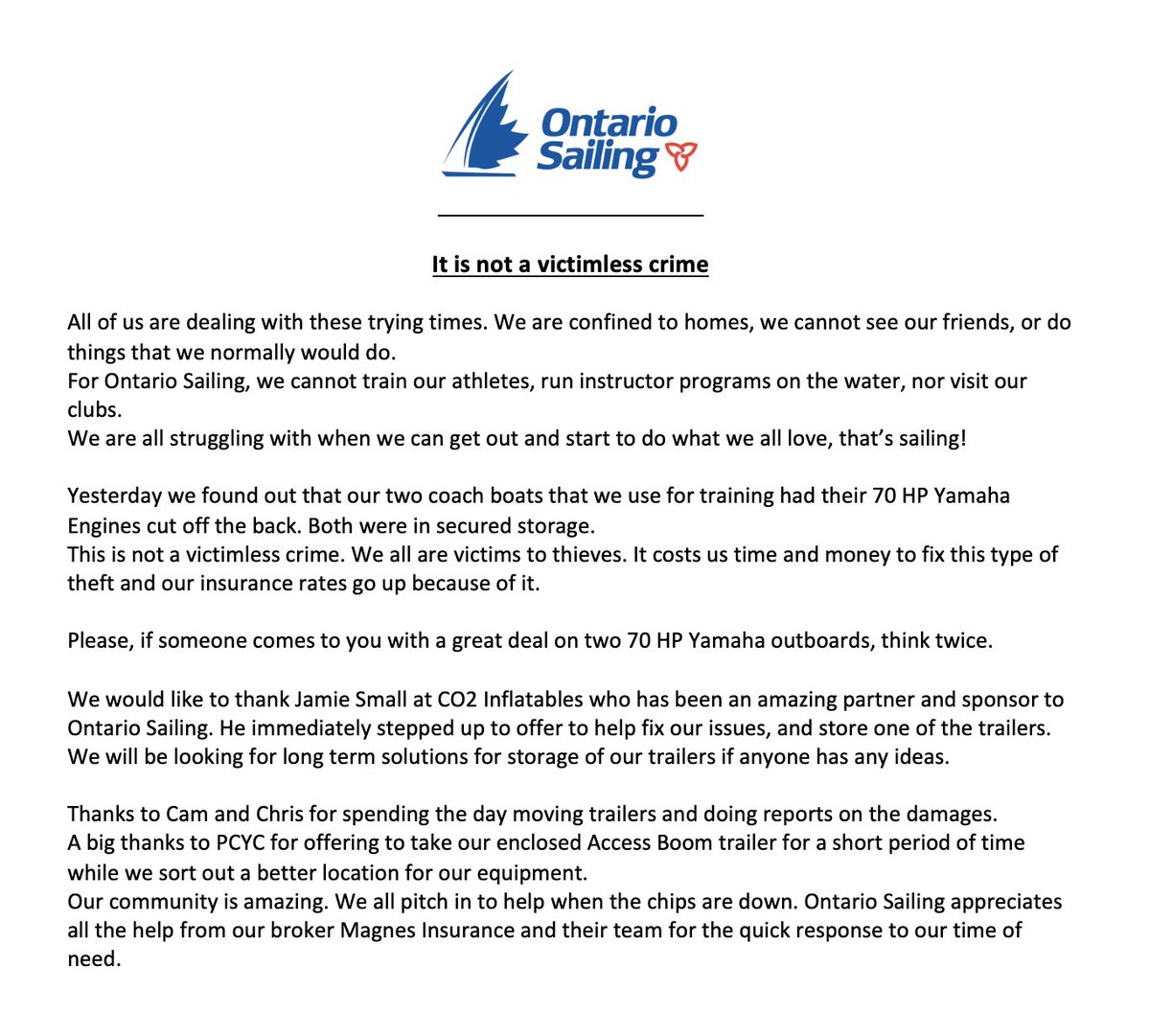 OntarioSailing's tweet photo. A Message from Ontario Sailing's Executive Director 
Glenn Lethbridge https://t.co/uGGBbn85gD