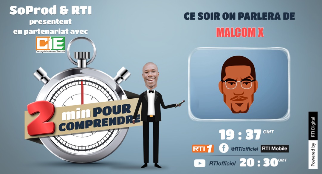SuperPolus's tweet photo. Vous avez certainement déjà entendu le nom #MalcomX, sans toutefois savoir pourquoi il est si célèbre. 
Je vous propose d'en savoir plus sur lui, ce soir, dans #2mnPourComprendre sur l'appli mobile @RTIOfficiel. @CIEofficiel https://t.co/N3zsXUt0zT