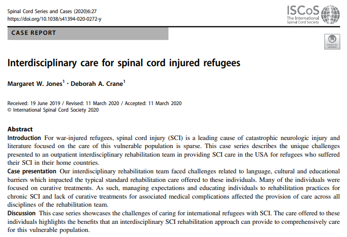 #SpinalCordSeriesandCases (New) This case series describes the unique challenges presented to an outpatient interdisciplinary rehabilitation team in providing care to spinal cord injured refugees.
See👉nature.com/articles/s4139…
