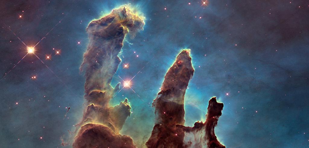Pillars of Creation in visible light, taken by the Hubble Space Telescope. Credit: NASA, ESA, and the Hubble Heritage Team (STScI/AURA).