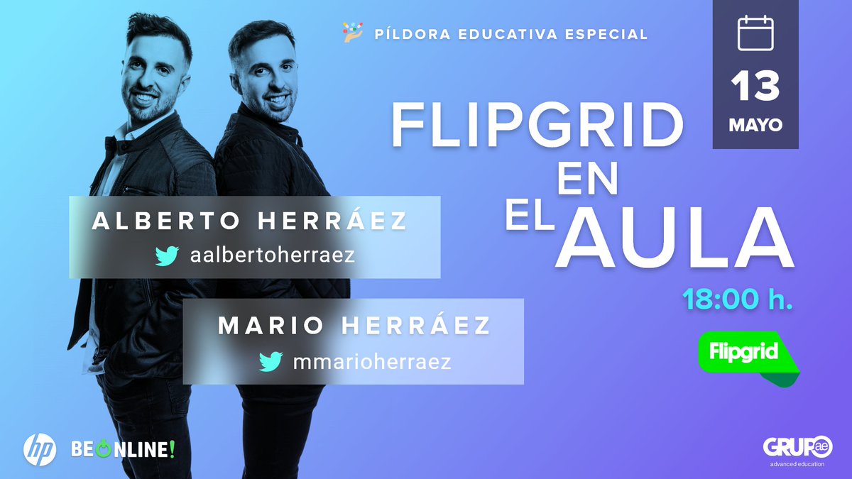 solutiaedu's tweet photo. Terminada la #PildorasEducativas de hoy 💪s
Mañana tenemos sesión especial con @aalbertoherraez y @mmarioherraez a las 18h hablando sobre @Flipgrid 
Puedes inscribirte aquí: https://t.co/OWhxkQtbSV 
No te lo pierdas!!!
Únete a #BeOnline @HPEspana 
#edtech #eTwinz #elcoleencasa https://t.co/kQp3Cj3IMY