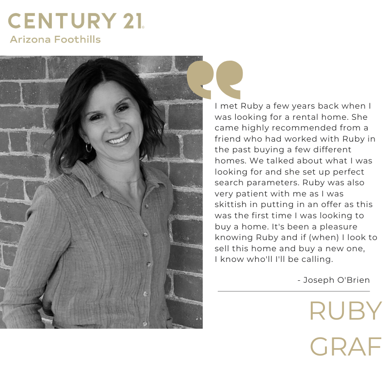 c21azfoothills's tweet photo. An agent that comes from a previous recommendation and follows through in your home buying process?! Wonderful job, Ruby! #TestimonialTuesday #reviews #realsatisfied #CENTURY21 #arizonaliving #azrealestate #trust #value #realtor #motivate #quality #services #care #business https://t.co/Y2A7K9NUvo