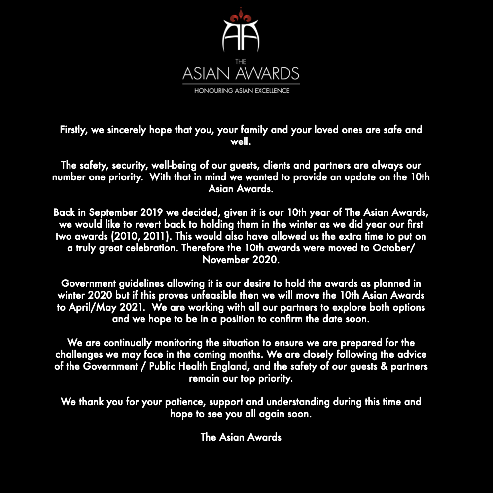 Announcement on the 10th Asian Awards
#TheAsianAwards
