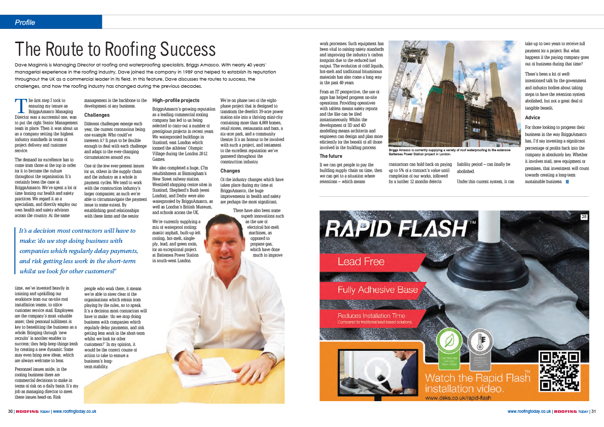 Dave Maginnis MD <a href="/BriggsAmascoLtd/">Briggs Amasco Ltd</a> - one of the most prominent &amp; effective figures in UK #roofing shares with us his Route to Roofing Success in May’s edition page 30 bit.ly/RTMay2020
