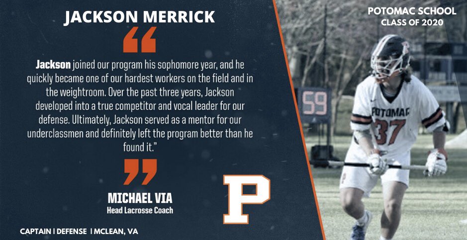 ⭐️ Senior Spotlight: Jackson Merrick⁣
⁣
- Co-Captain &amp; 2-year Starter⁣
- Captain of the Varsity Football team where he played RB &amp; LB
- Peer Leader Counselor⁣
- Member of the Student-Athlete Committee (SAC)⁣
- Member of FOCUS, Potomac Pulse and YAF clubs⁣
- Will attend SMU