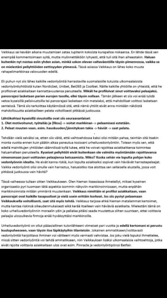 Välillä vähän muustakin kuin puisesta pöytäpelistä. Kirjoitin puheenvuoron ammattilaisille tutusta, mutta suurimmalle osalle tuntemattomasta asiasta, joka jokaisen urheiluvedonlyöntiä harrastavan, siitä kiinnostuneen tai Veikkausta kritisoineen ihmisen olisi hyvä tiedostaa.
