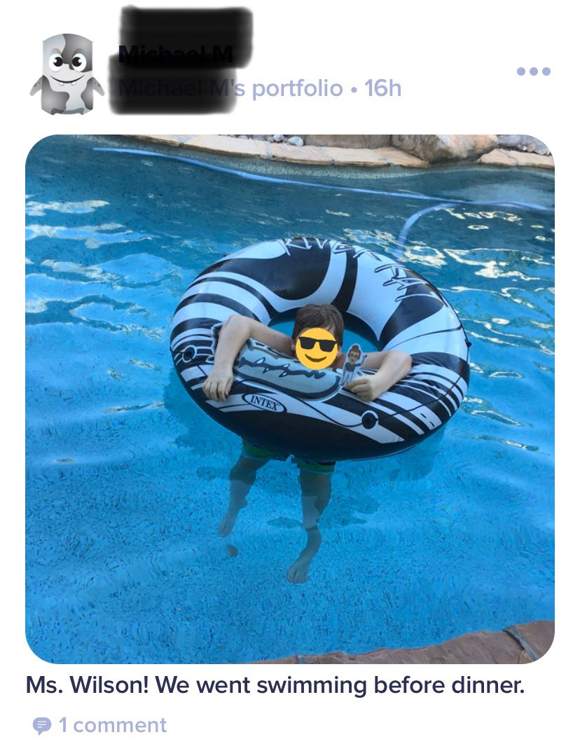 Went on another adventure...staying cool in the pool with another a Room 17 friend! #distancelearning #adventureswithMsWilson <a href="/RioSecoSchool/">Rio Seco School</a>