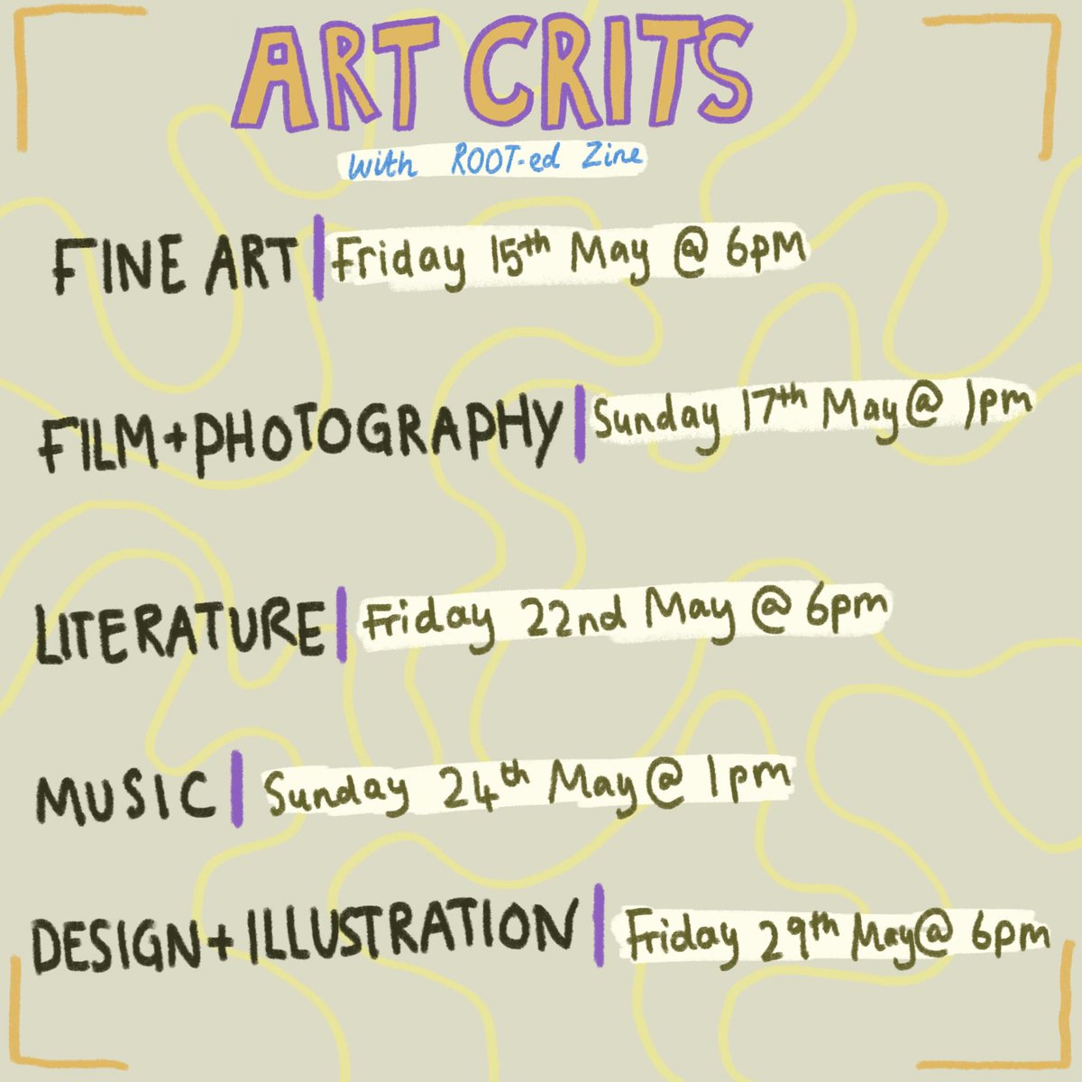 We're doing Zoom Art Crits 🎉

If you're interested, please message us with which zoom you would like to join and we'll share the password with you. All info and zoom links can be found in the link in our Twitter/Instagram bio.