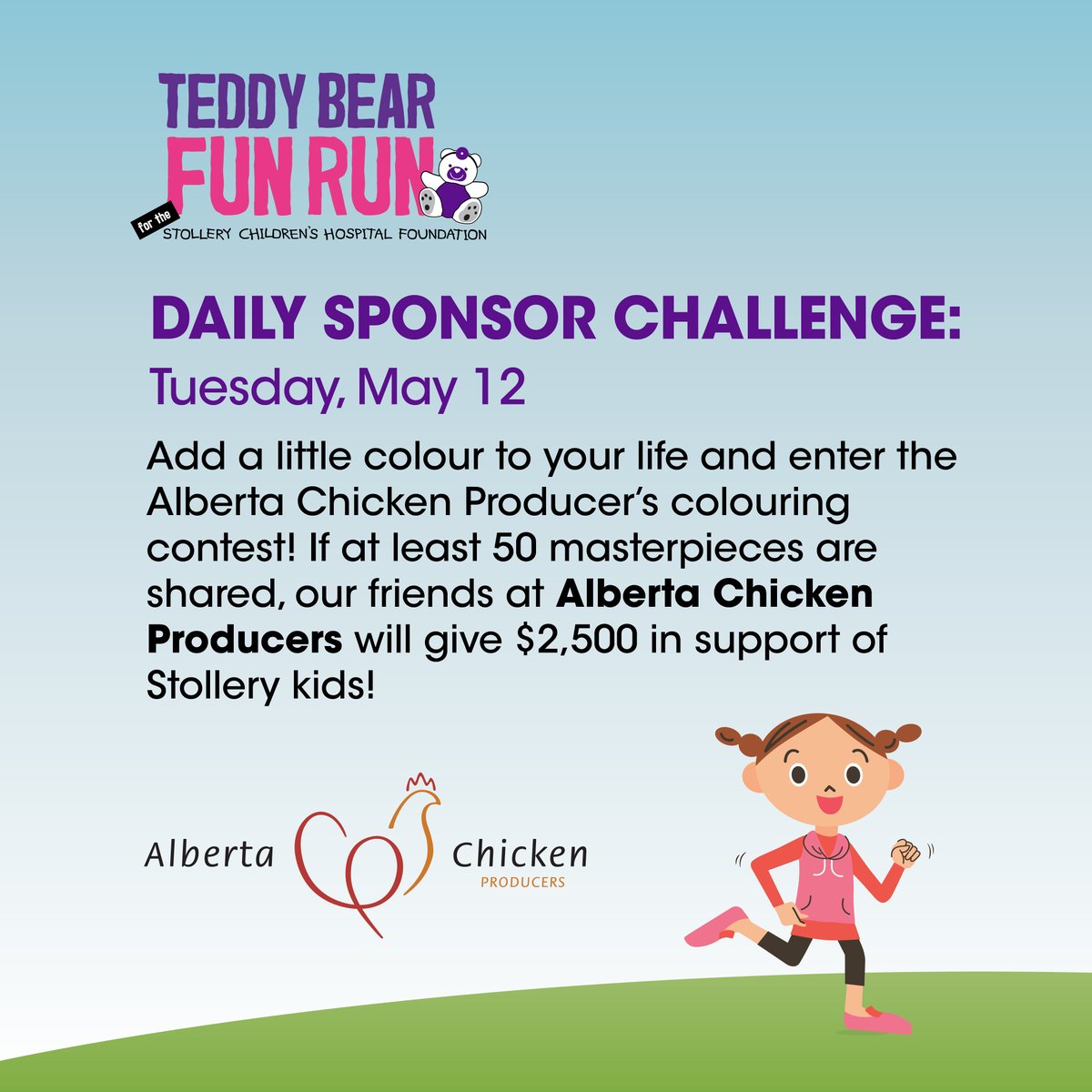 StolleryKids's tweet photo. What are you up to today? Help us complete today's #TeddyBearFunRun daily challenge by entering the @Alberta_Chicken colouring contest: https://t.co/4K4qwc2RK1 
Haven't registered yet? No problem! Sign up for FREE here: https://t.co/50bJSgGpTs.  #AB #yeg #yegevents https://t.co/84oKxNt2JG