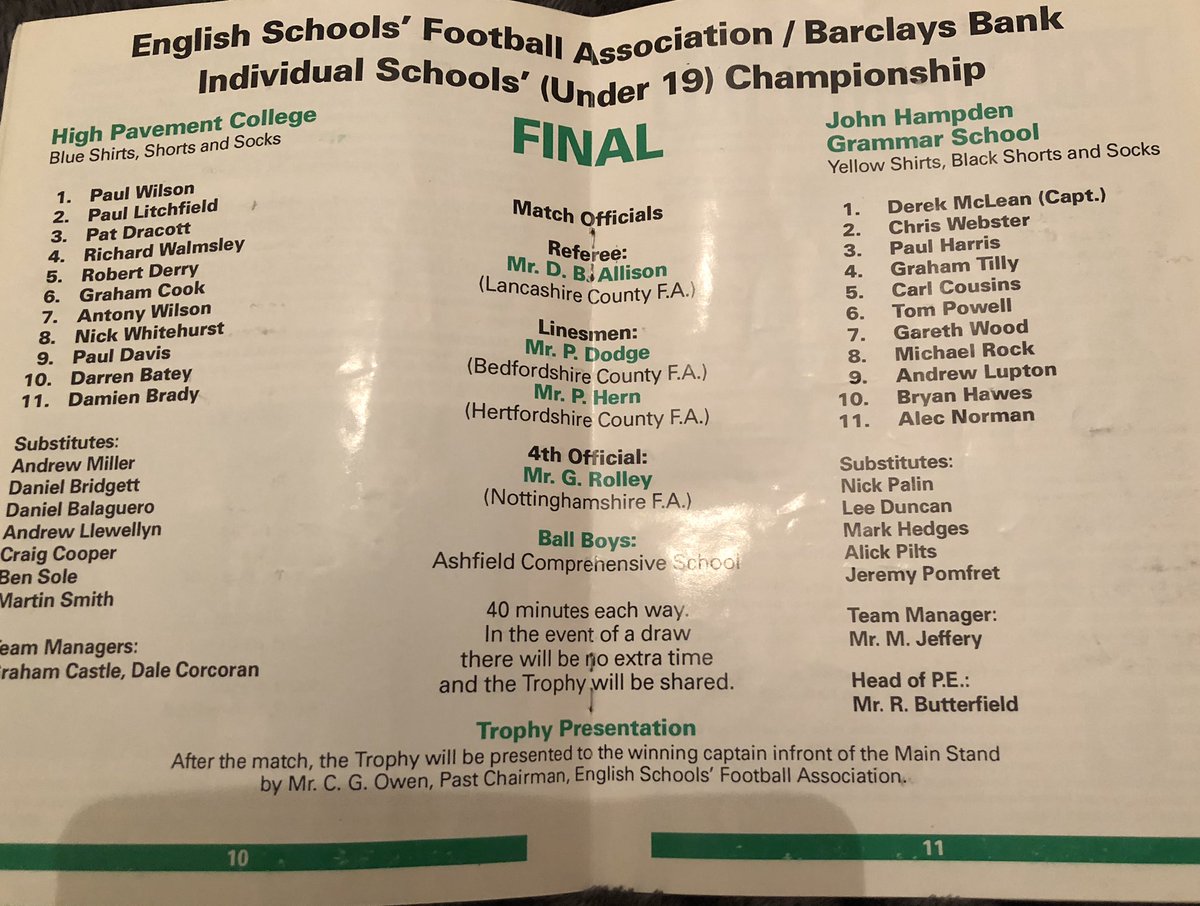WALMSLEYRDW's tweet photo. @robderry5 @Watneys_Nick @whitehun @ajwillow @JHGS_Sport @JHGSHW @NottsFA 28 years today since High Pavement College, Nottingham won the @SchoolsFootball @ECFA12 Under 19’s Championship @mansfieldtownfc ⚽️🏆 https://t.co/E1BIA1LRAs