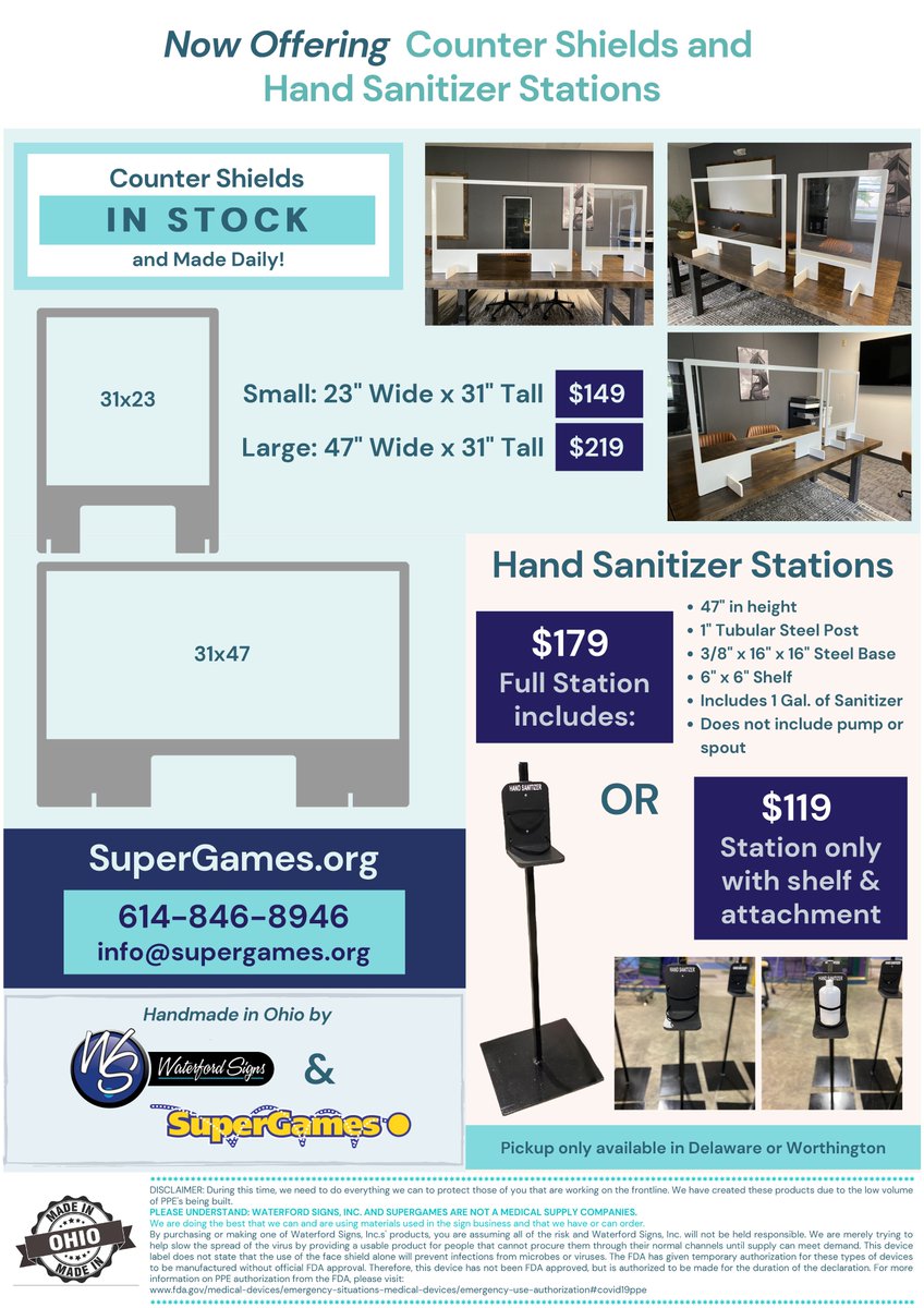 SuperGamesOH's tweet photo. Ready for Reopening! We have the safety supplies you need; Counter Shields, Hand Sanitizer Stations, and Face Shields. Tag a business in need, and order yours today!
#PPE #covid19columbus #covid19ohio https://t.co/Oxg2lv6aiG