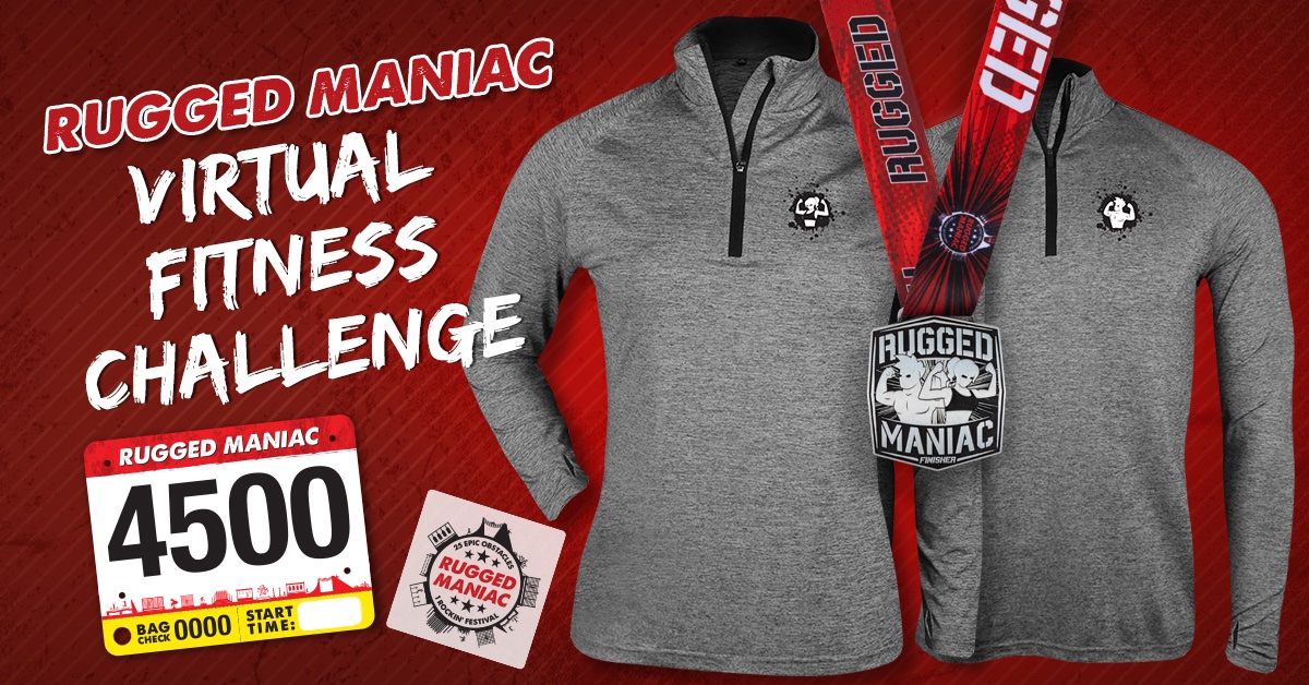 RuggedManiac's tweet photo. Hey, Maniacs! We’re challenging you to stay rugged while staying home with our Rugged Maniac Virtual Fitness Challenge! You'll even get this awesome race swag delivered right to your door. Click here to learn more: https://t.co/F1FucOdY26. #RMVirtualChallenge https://t.co/wMldjz7t4x